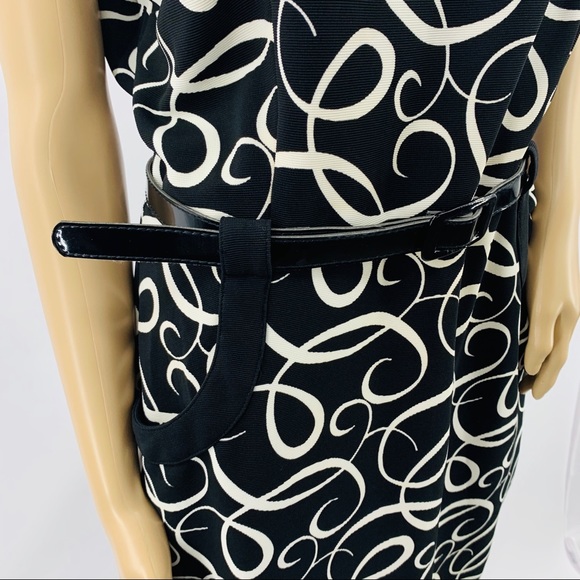 London Times Black & White Belted Dress - Picture 3 of 8